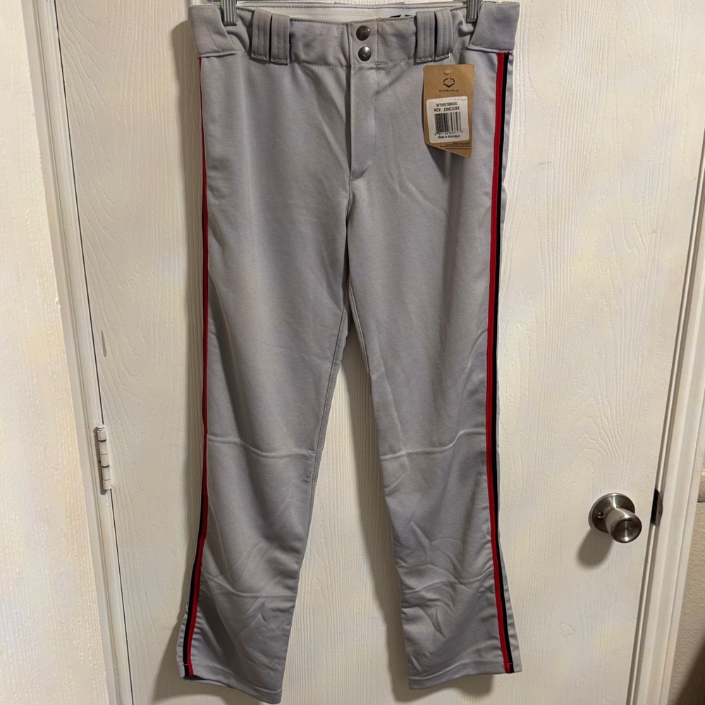 NWT Evoshield Boys Youth Large‎ Gray Baseball Pants Full Length Red Black Piping
